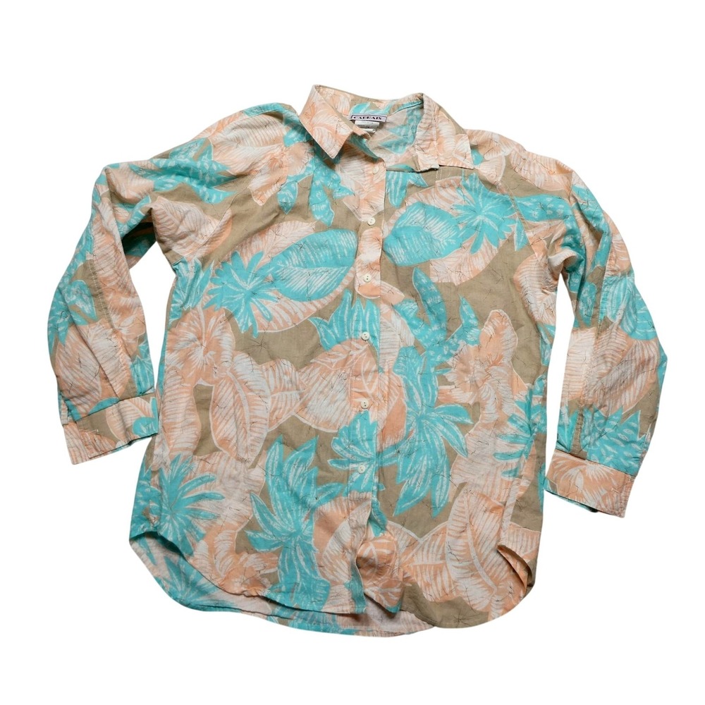 Cabrais Shirt Mens Large Multicolor Floral‎ Long Sleeve Button Up Made In USA